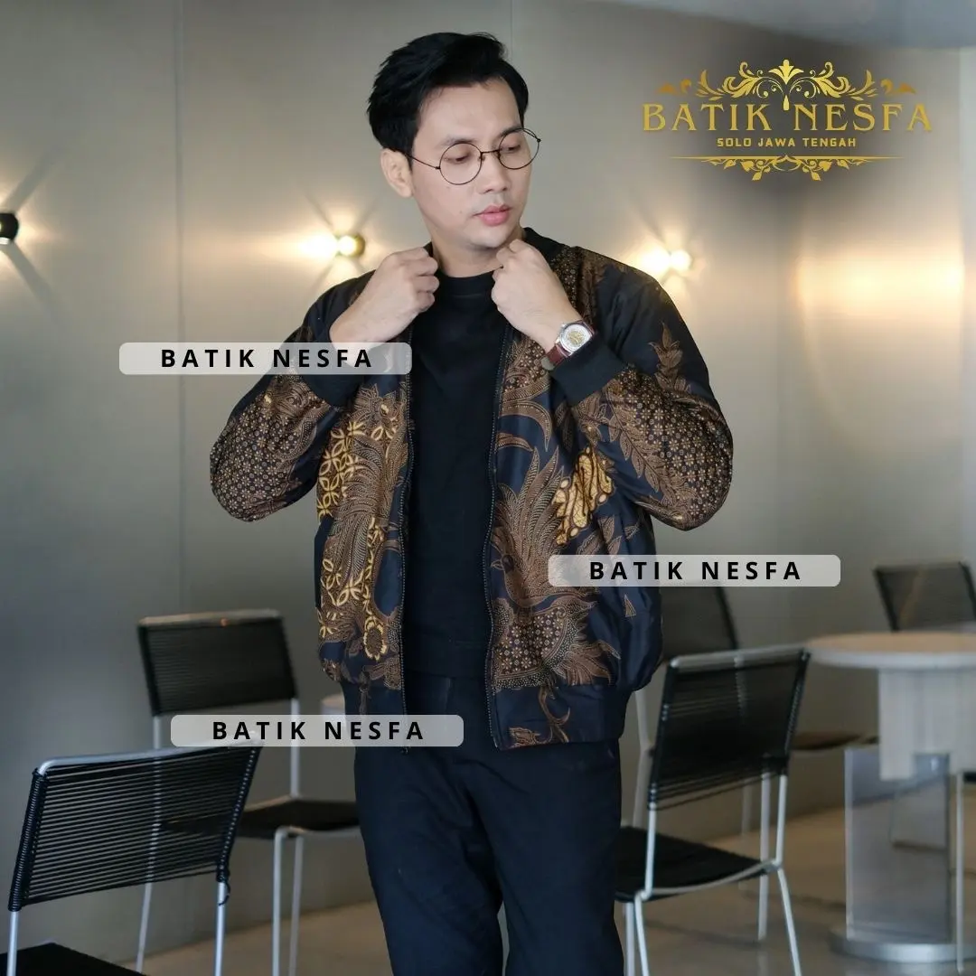 Jaket batik bomber pria mahesa hitam murah berkualitas Casual