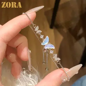 ZORA Gelang Titanium Wanita Anti Karat Perak Crystal Selamanya Kupu Korea Aesthetic Aksesoris Anti Luntur Perhiasan Gelang Serut Murah S182