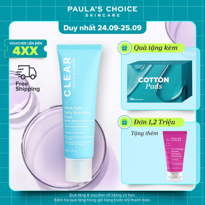 Kem dưỡng chống nắng cho da mụn Paula’s Choice Clear Ultra-Light Daily Fluid SPF 30 60ml 6130