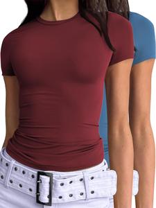 Women's Solid Color Round Neck Tee, Casual Minimalist Short Sleeve T-shirt for Daily Wear, Ladies Clothes for Summer, Womenswear