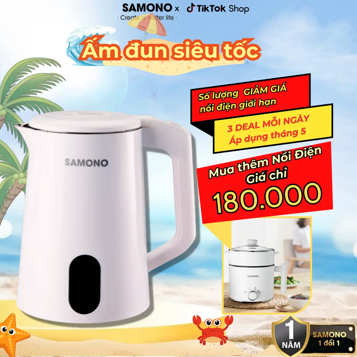 [BH 1 năm] Samono Ấm Siêu Tốc  1500W, Dung Tích 2L ,  với inox304 cao cấp, 2 lớp chống nhiệt, dễ vệ sinh Bình Đun Nước  pha sữa và chống bỏng chống trượt SW-EKW18