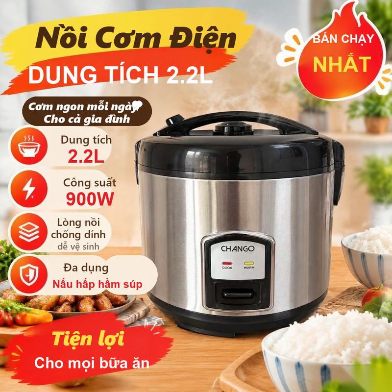 Nồi Cơm Điện 2.2L Inox Cao Cấp Một Nút Bấm Nấu Và Giữ Nóng Cho Gia Đình Đông Người Tiện Lợi An Toàn Dung Tích 5L Chất Liệu Bền Bỉ - Cook