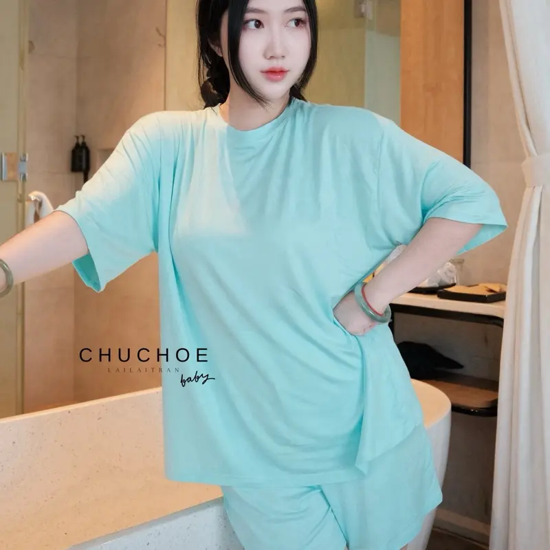 CHUCHOE Đồ Bộ Nữ Thun Lạnh Tay Ngắn Quần Ngắn Có Túi Form Rộng Size 45-85KG Chất Vải Visco Mềm Mịn Thoáng Khí Tiện Lợi