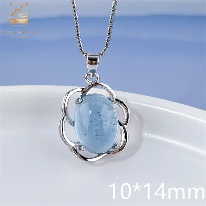 Mặt dây chuyền Aquamarine, đá lớn, S925 bạc Sterling, cài đặt ngạnh, thanh lịch đẹp 2