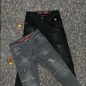 Celana panajang abu" dan hitam sobek X pria C3 slimpit streat Denim Fit
