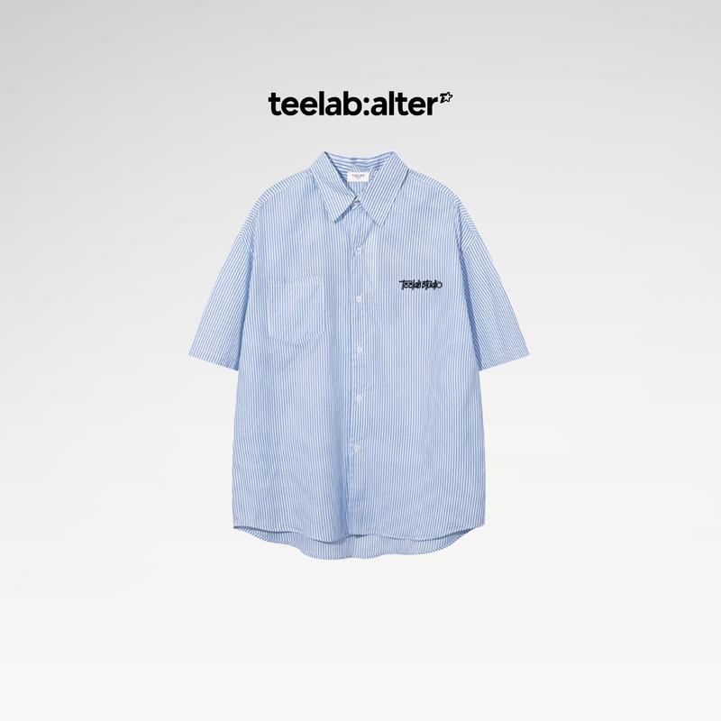 Áo Sơ Mi Tay Ngắn Kẻ Sọc Teelab Graffiti Unisex Form Oversize Local Brand màu Xanh SS049