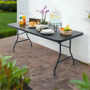 Meja Halaman Serbaguna Furniture Indoor / 182x76 cm Meja Taman Lipat - Hitam Foldable Garden Desk Picnic Table
