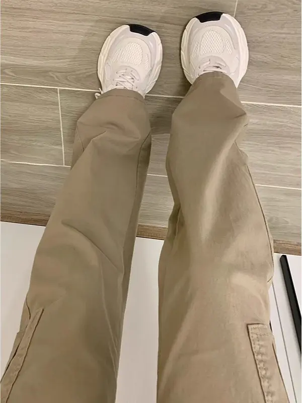 【Luck wanita】Cargo Jeans khaki Highwaist Loose Celana Jeans Wanita Korea style (realpict) 8
