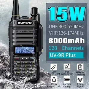 Baofeng UV-9R Plus 15W IP68 Dual Band Waterproof Walkie Talkie 16KM Jarak Jauh Portable HF Transceiver CB Hunting Ham Radio - Ht