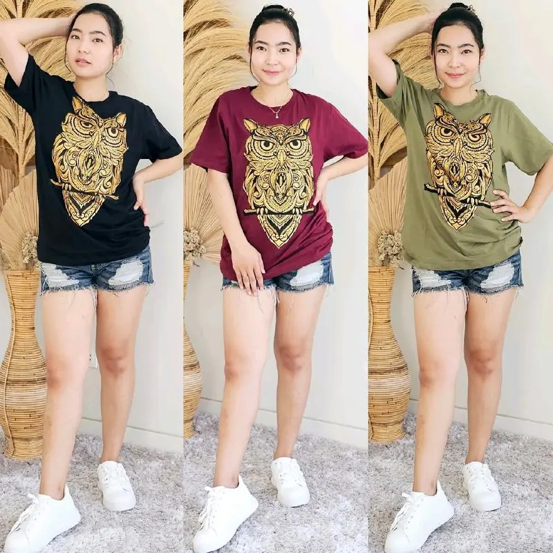 T-Shirt Unisex Pria Wanita Burung Hantu Gold - Kaos Oblong 0