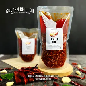Golden Chili Oil Minyak Cabai Pedas Kemasan Siap Saji Halal Gurih Asin Pedasnya Pas Cocok Untuk Sambal Dan Toping Nasi Instan Saus