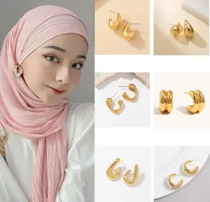 Anting Hijab Setengah Bulat Anting Jilbab Fashion Perak Hiasan Hijab Kekinian Anting Trand Terkini Gaya Wanita Elegant Motif Mewah Accessories Hiasan Hijab Muslimah Anting Gold Imitasi Jewellery Gaya Vintage Style Wanita Korea anting aesthetic cantik