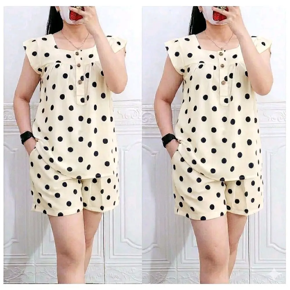 Setelan Wanita Kekinian / One set Amanda motif Polkadot Viral / Setelan piyama baju tidur santai bahan katun halus adem nyaman Bigsize Jumbo