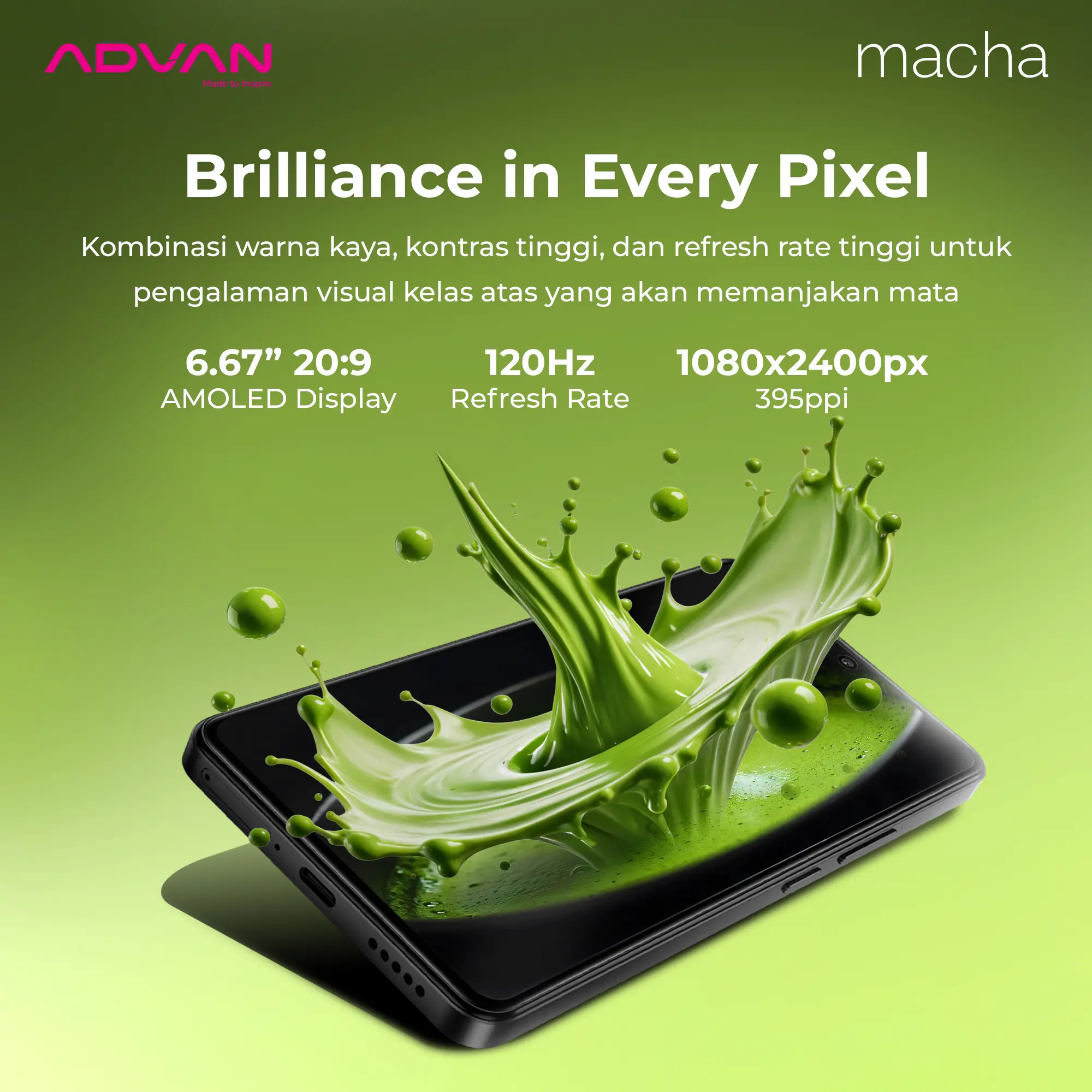 ADVAN MACHA Smartphone 5G Dimensity 7060 8GB/256GB UFS 3.1 NFC Fingerprint 5000mAh Android 15 AMOLED Display 6,67” inch 120Hz 50MP IMX752 AI Assistant Gyroscope Hardware Fast Charging