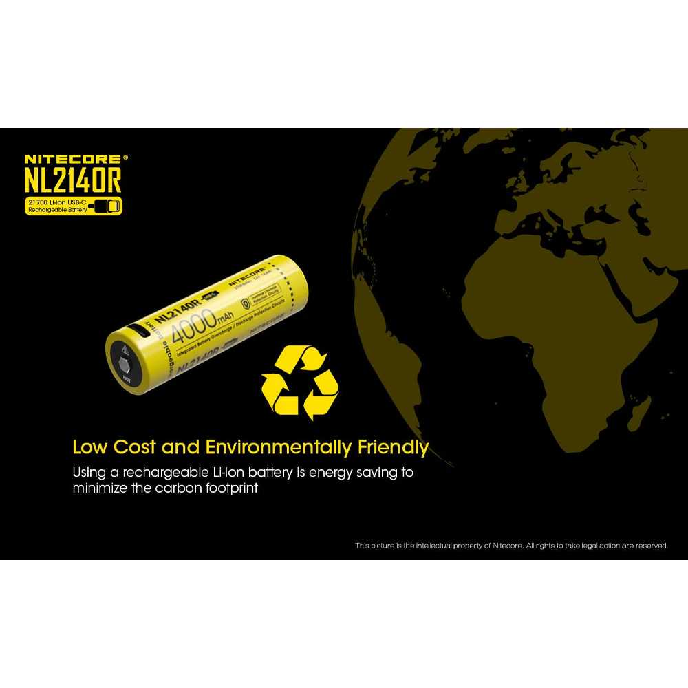 NITECORE Baterai Isi Ulang 21700 Recharge Li-ion 3.6V 5A 4000mAh 1 PCS - NL2140R
