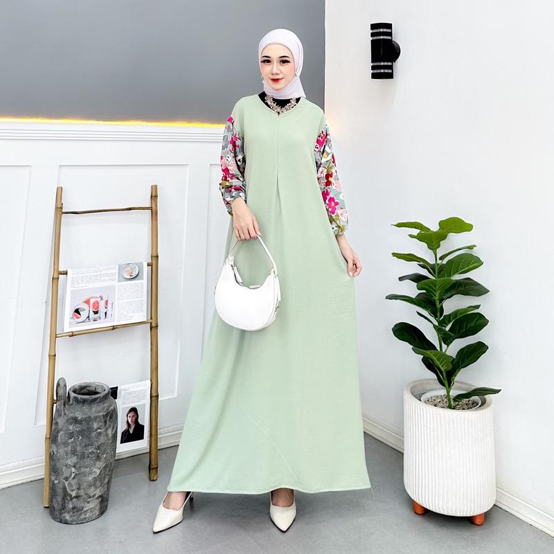 Alesia Dress crinkle mix rayon viscose muslim wanita Viral kekinian Santai Nyaman Airflow Gamis Textured Woven Fabric White Murah Tapi Mewah Lebaran Zipper Remaja crinkle airflow bisa dicuci dengan mesin kondangan 7