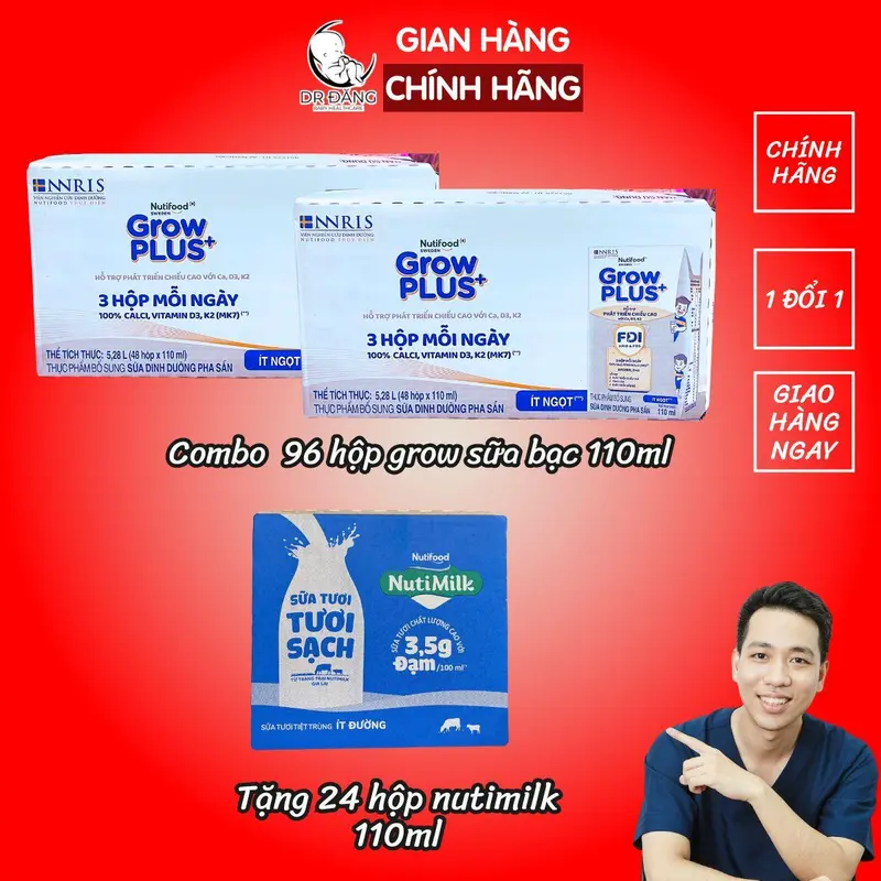 [Độc quyền KOC] Combo MIX 48vàng + 48 bạc -  Growplus sữa nước công thức cho bé hộp 110ml 1