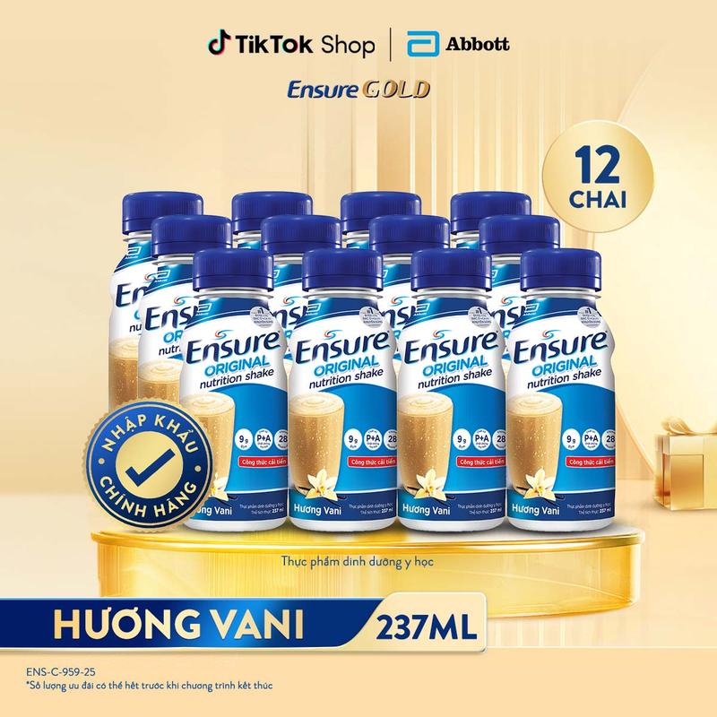  COMBO 12 CHAI SỮA ENSURE HƯƠNG VANI DẠNG LỎNG 237ML 