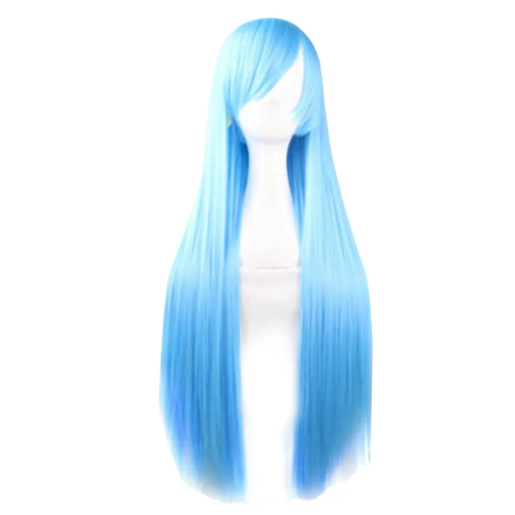 Lammeuya- Fashion Girls Women Long Cosplay Oblique Bangs Straight Full Wigs Hair Extension