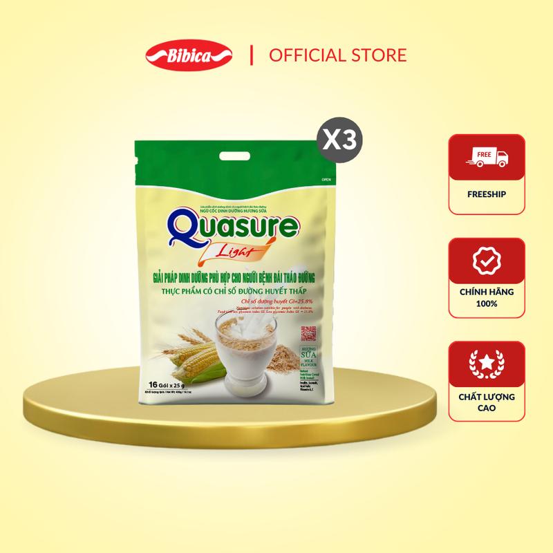 Combo 3 Túi Ngũ Cốc Quasure Light Sữa Bibica 400g   - Thực phẩm dành cho người ăn kiêng, tiểu đường
