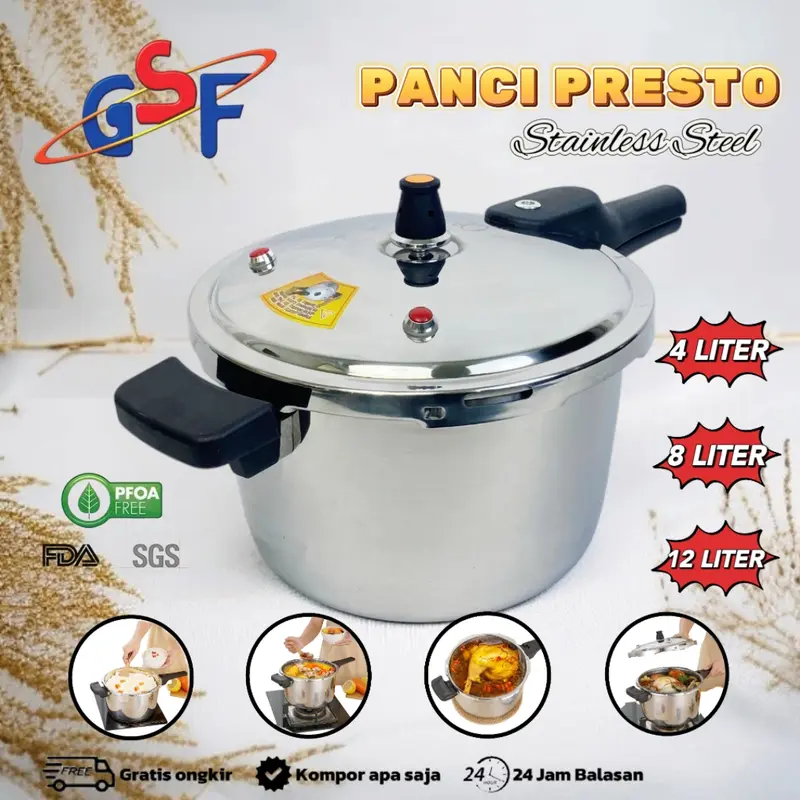 CMC[COD]Panci Presto Stainless Steel 4L/8L/12L Liter Panci Steamer Panci Kukusan/Q2-8904/Q2-8208/Q2-8912 0