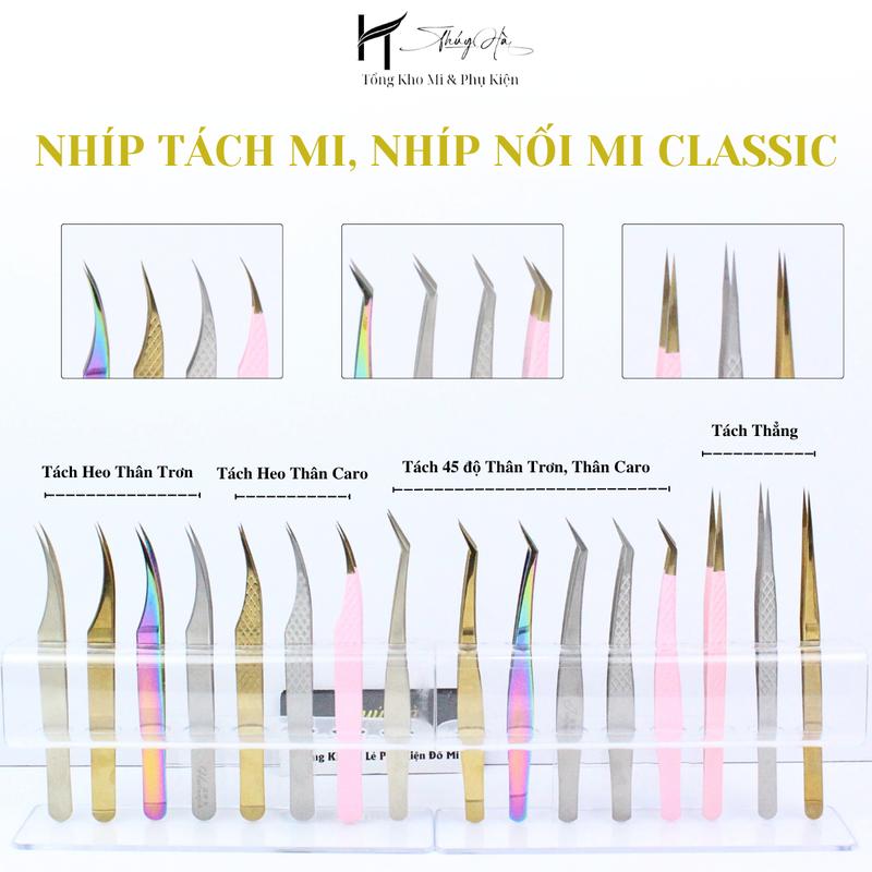 Nhíp Nối Mi Tách Heo + Classic 45 Độ Mũi Nhám Nano Nhíp Tách Heo Tách Thẳng Tách Cong - Uốn Mi - Nhíp Gắp Mi Giả - Thúy Hà Trang Điểm Mỹ Phẩm