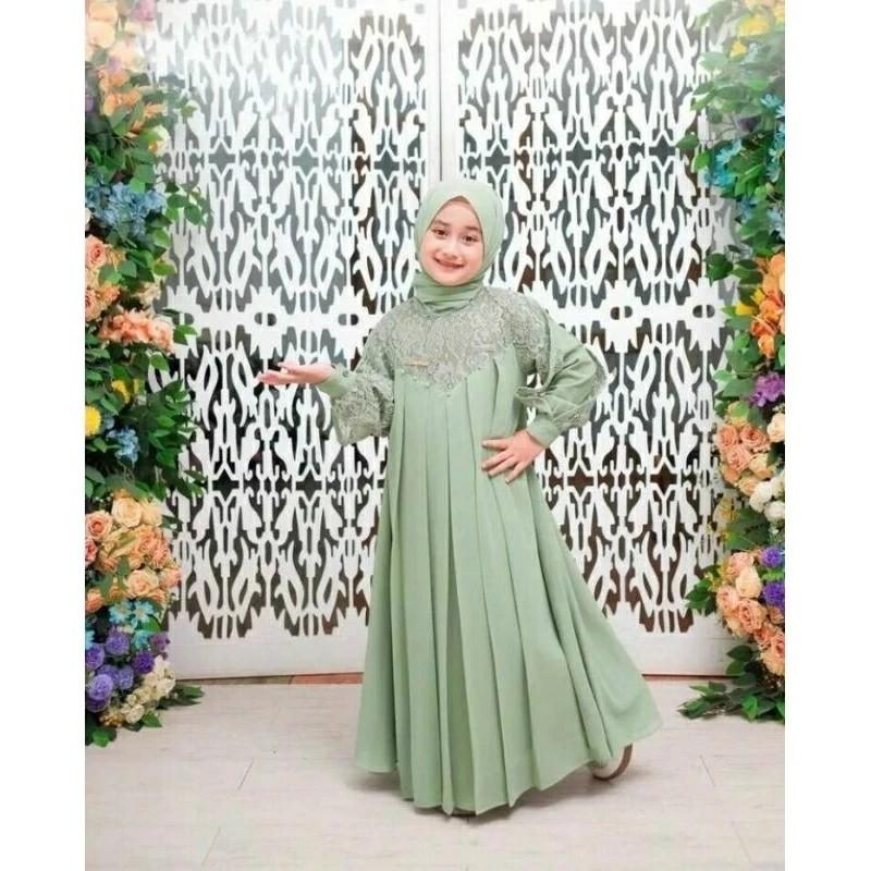 Product Introduction of Inara Dress Kids Syari Baju Gamis Muslim Cantik Motif Brukat Bunga Anak Perempuan Ceruty Babydol Premium 5-12 Tahun Size L dan XL Panjang dan Tanggung Shakila Set Kerudung Pasmina Lebaran 2025 58