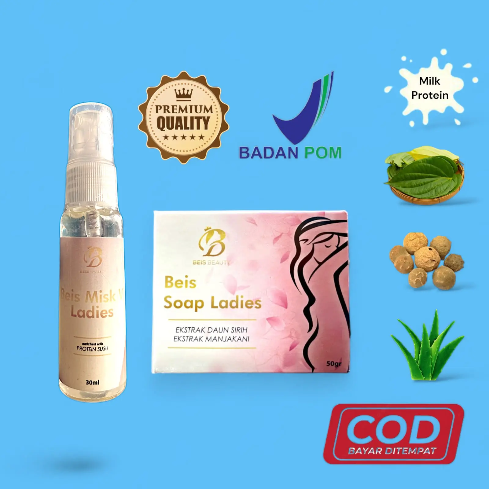 Paket Beis Misk Ladies & Beis Soap Ladies. 1 Pcs Beis Misk Ladies & 1 Pcs Beis Soap Ladies.