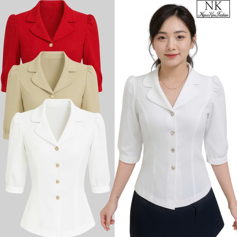  Áo sơ mi công sở nữ cổ vest tay lửng – Thanh lịch & Sang trọng 