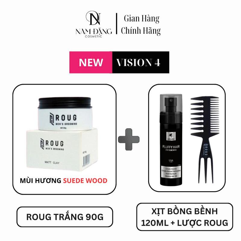  Sáp vuốt tóc Roug trắng Matt Clay 90gr chính hãng cao cấp Singapore giúp tạo kiểu cho mái tóc dày cứng Women Nữ 