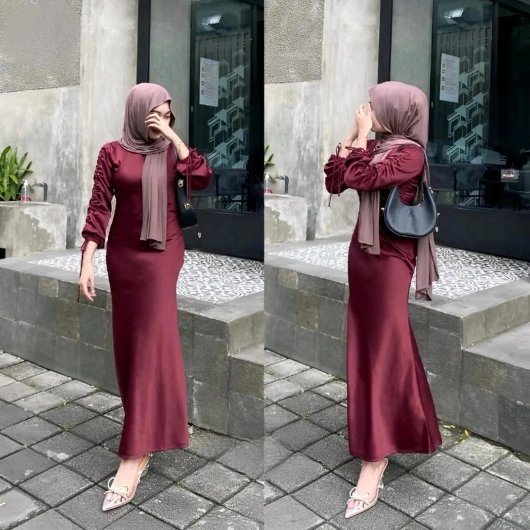 DRESS DARLA SILK SATIN Dress Serut Tangan Satin Silk Velvet Import - Dress Kondangan Dress Lamaran