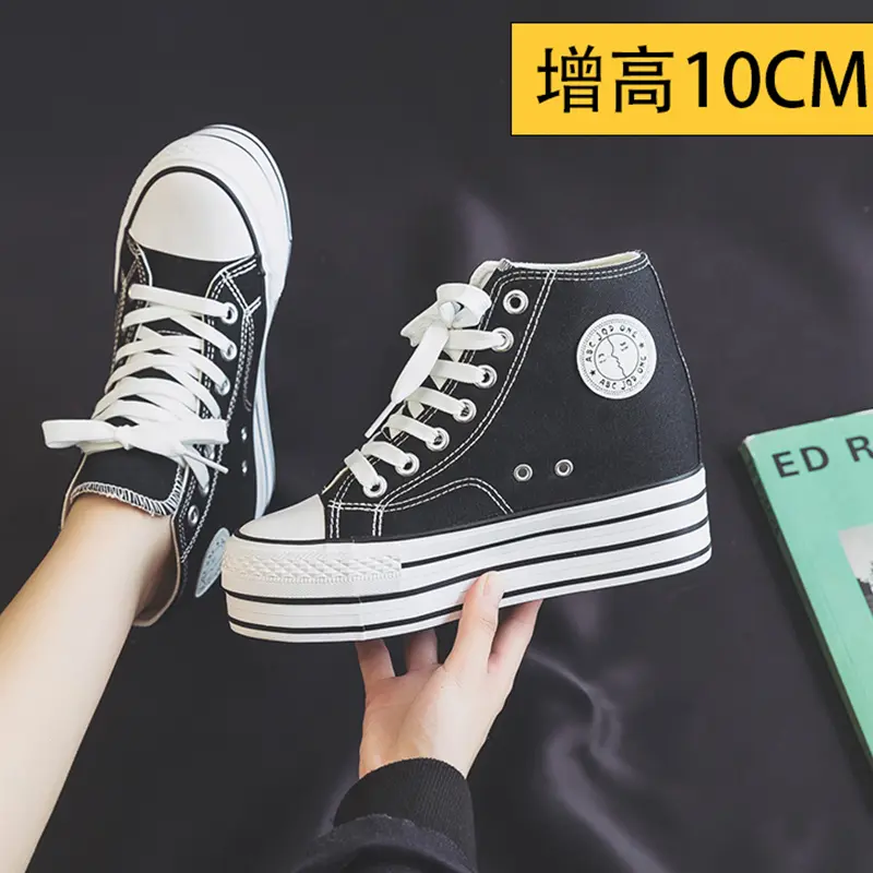 2024 Autumn New Thick soled Versatile Board Shoes Ins Trendy Canvas Shoes Interior Height Boosting Shoes Trainers Sneakers