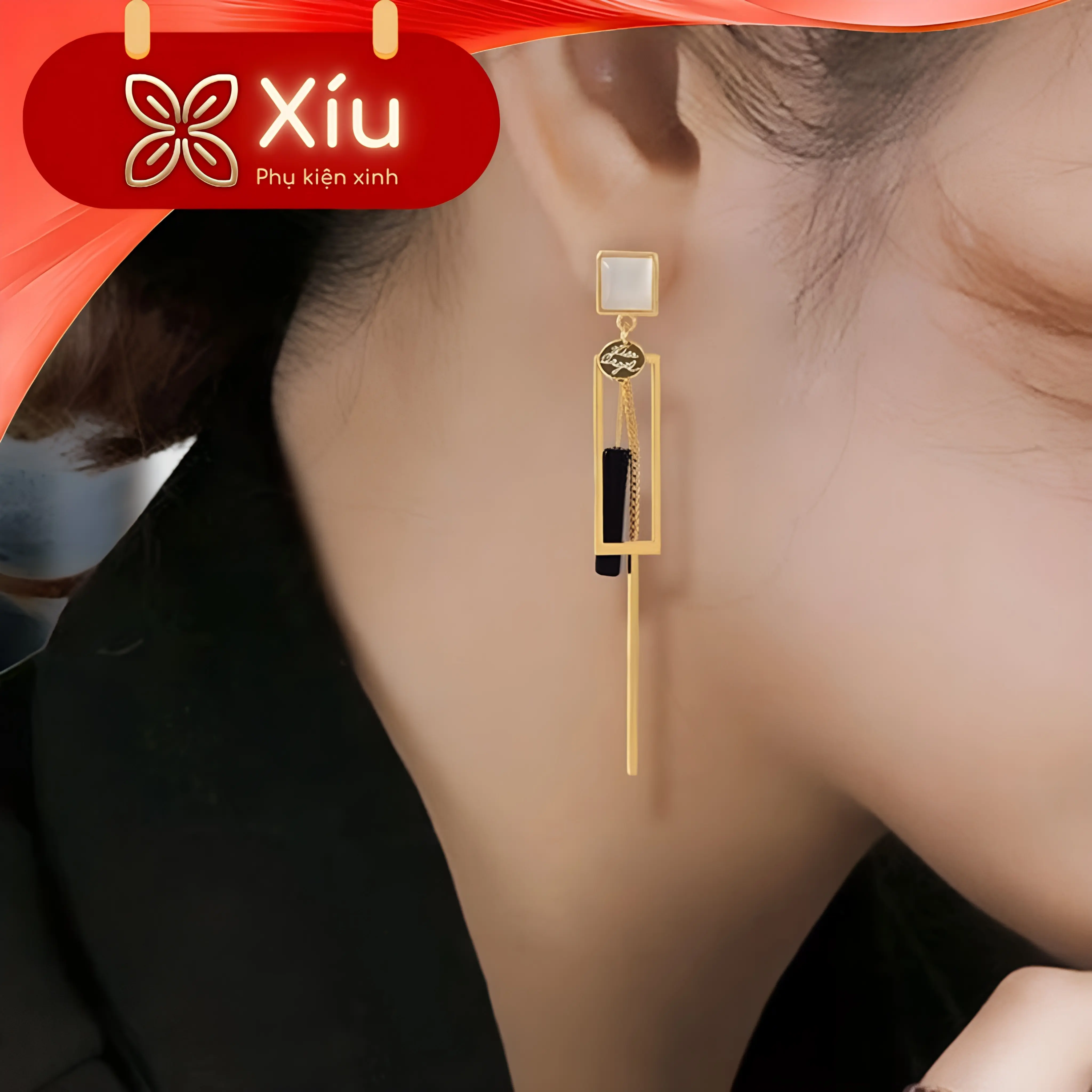 Bông tai hình học chữ nhật kèm tua rua – thiết kế cá tính, tinh tế – chất liệu cao cấp – phù hợp da nhạy cảm – tặng hộp – mã E92