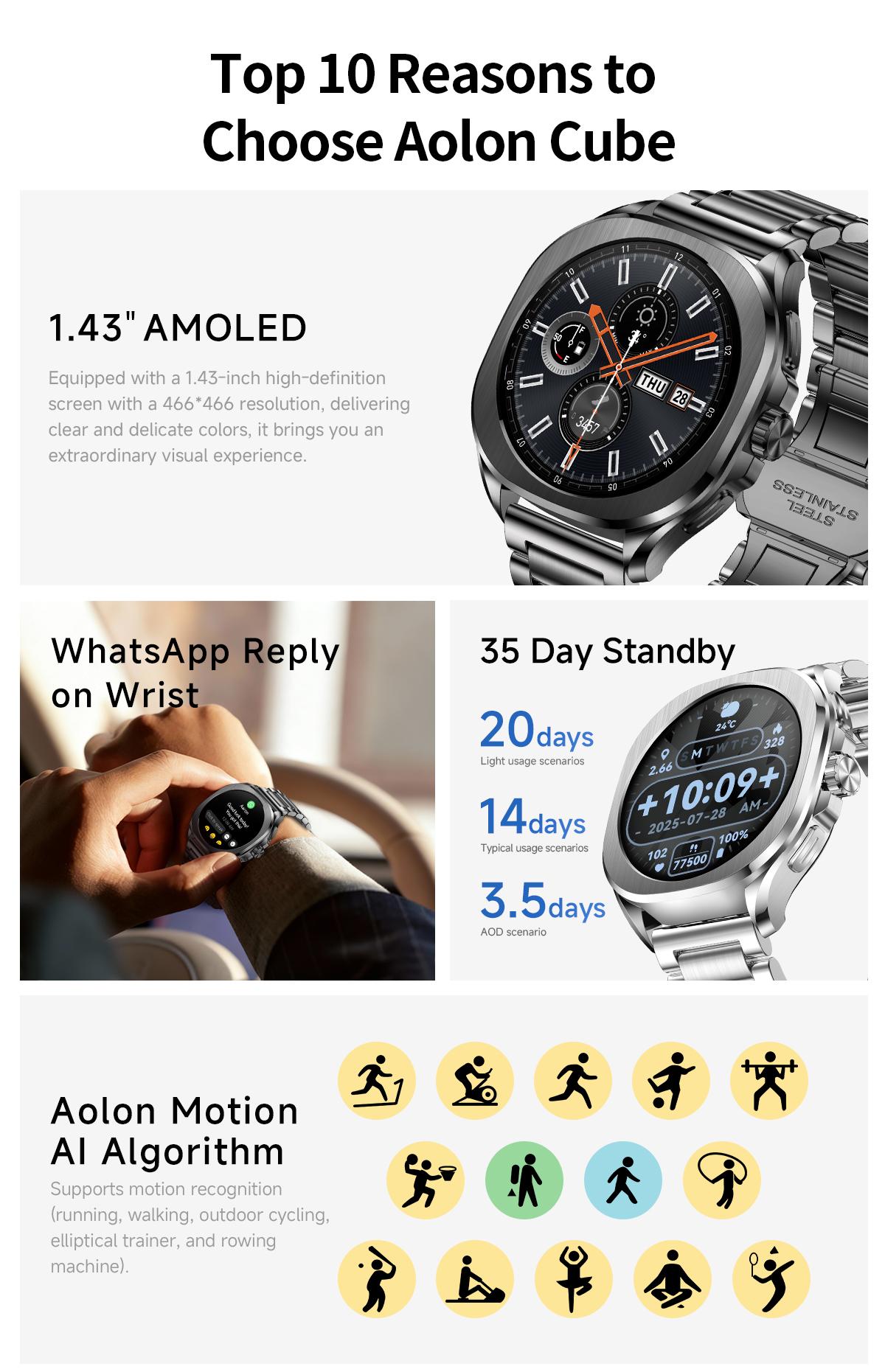 Aolon Cube AGPS Whatsapp Reply Jam Tangan Pintar Pria Layar AMOLED 1ATM Tahan Air 140 Mode Olahraga & Sensor Denyut Jantung Generasi Ketiga Smartwatch Aolon Cube AGPS Whatsapp Reply Jam Tangan Pintar Pria Layar AMOLED 1ATM Tahan Air 140 Mode Olahraga & Sensor Denyut Jantung Generasi Ketiga Smartwatch