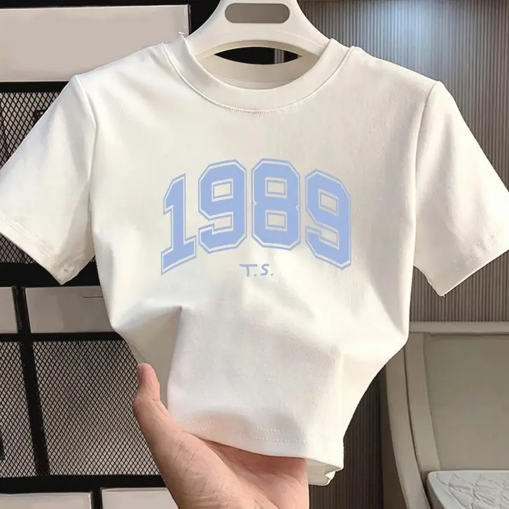 YIYOYI  O035 T-shirt Crop Top Lengan Pendek Kaos Wanita Crop Top taylor swift 1989 t shirt Kaus Crop Wanita Baju Atasan Wanita Terbaru Crop Top Putih