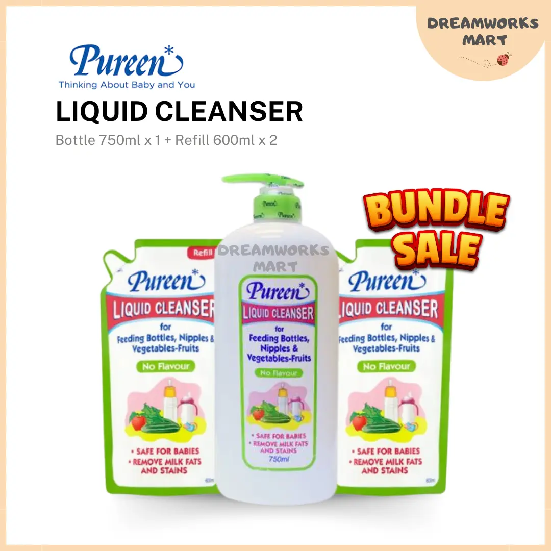 [Bundle of 3] Pureen Liquid Cleanser No Flavour Bottle 750mlx1 and Refill 600mlx2