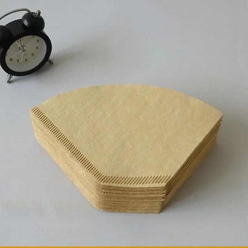 100 Pcs Wooden Original Hand Drip Paper Coffee Filter Espresso Coffee Filters Fan Shaped 102 Boiling Drip Pot Mesh Cone V60 Filter Paper Tea 3
