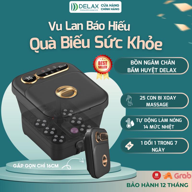 Bồn ngâm chân massaga DELAX Bồn Ngâm Gấp Gọn, Mát Xa Bấm Huyệt, Con Lăn Massage Giảm Đau Nhức Tăng Tuần Hoàn Máu, Hệ Thống Chống Giật An Toàn BNC02