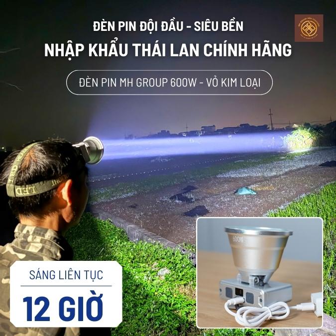  Đèn Pin Đội Đầu 600W Vỏ Kim Loại -  Đèn Pin Thái Lan MH GROUP Chiếu Xa 400m Pin Lithium 15.000mAh Chống Nước Dùng Liên Tục 12 Giờ 