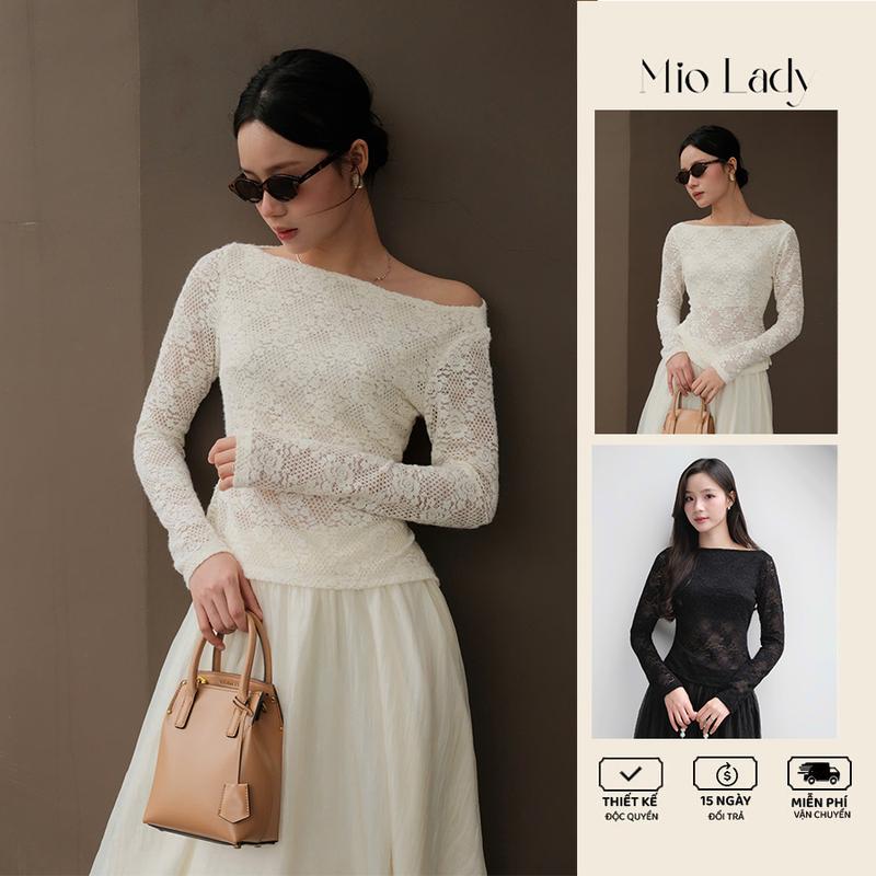  Áo ren lông thỏ nữ mặc lệch vai co dãn phong cách thanh lịch Miolady 