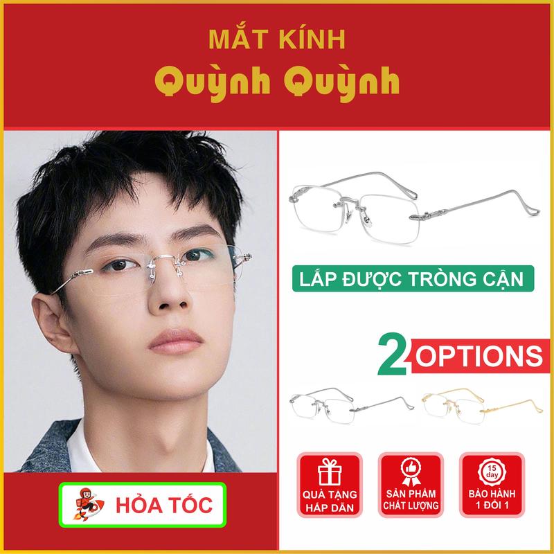  Mắt kính thời trang không viền dáng chữ nhật phong cách tổng tài nam nữ hottrend 