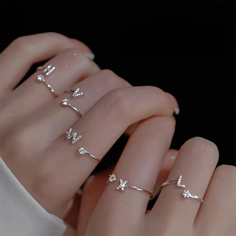 A-Z Letter Adjustable Opening Ring Women Couple Alphabet Name Men Initials Rings Wedding Finger Jewelry 2