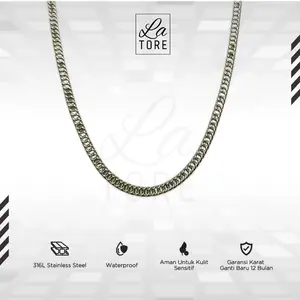 LA TORE - Kalung Titanium Pria Wanita Anti Karat Silver Rantai Stainless Stell