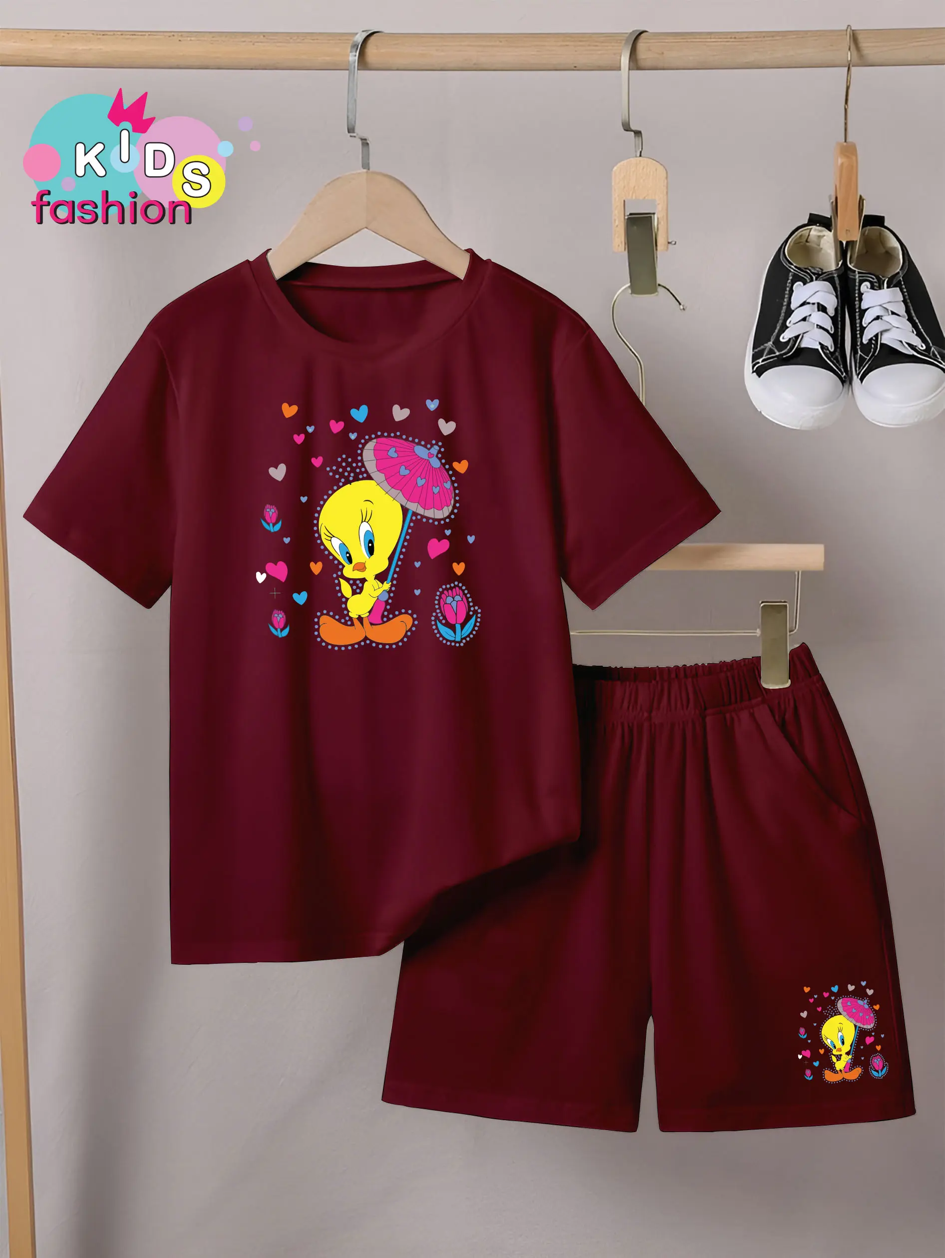 Setelan Anak Laki-laki / Perempuan dan Celana Pendek Ukuran 3-10thn Motif TW LOVE Baju Fashion