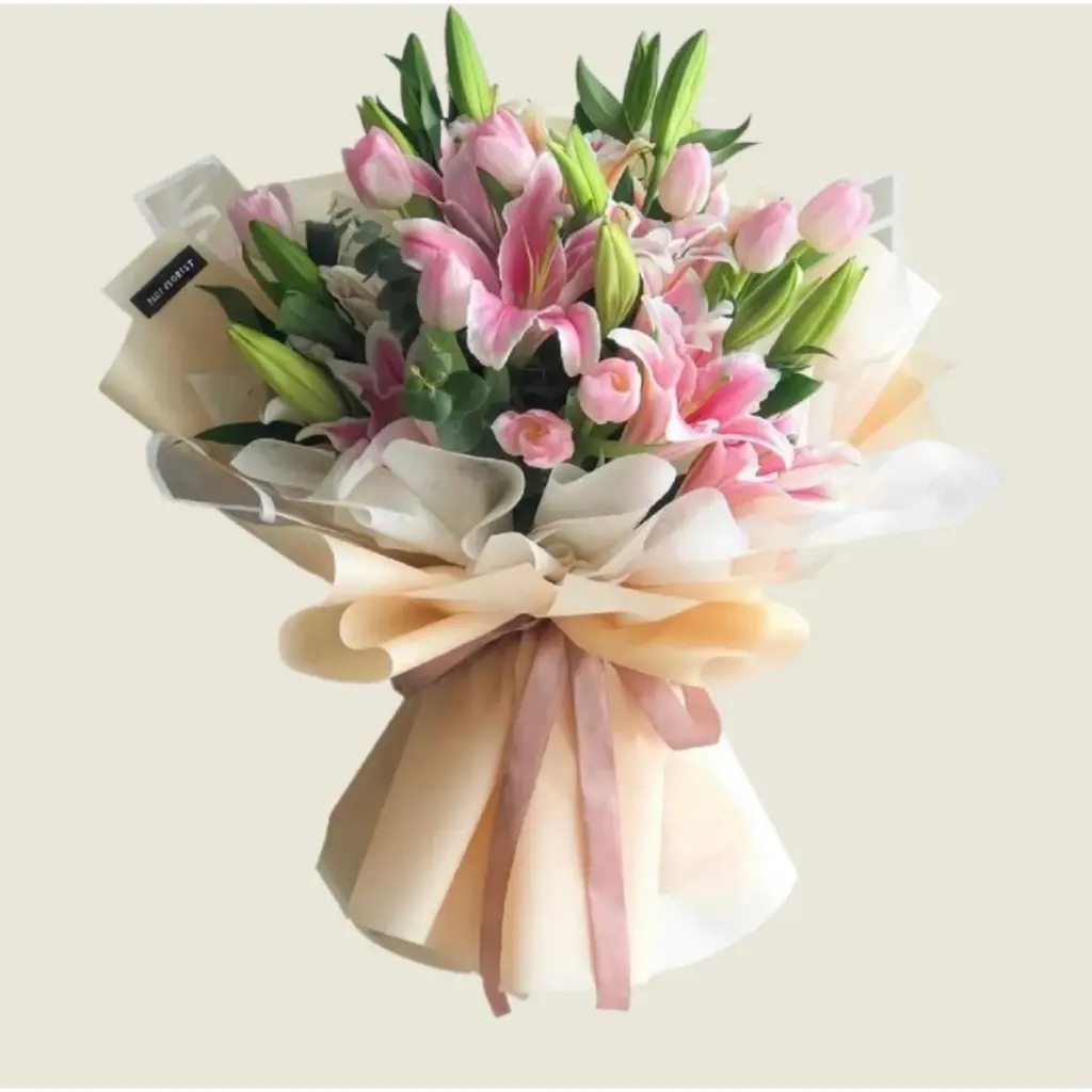 Fresh Flower Bouquet My Queen Premium Lily Tulips Flowers