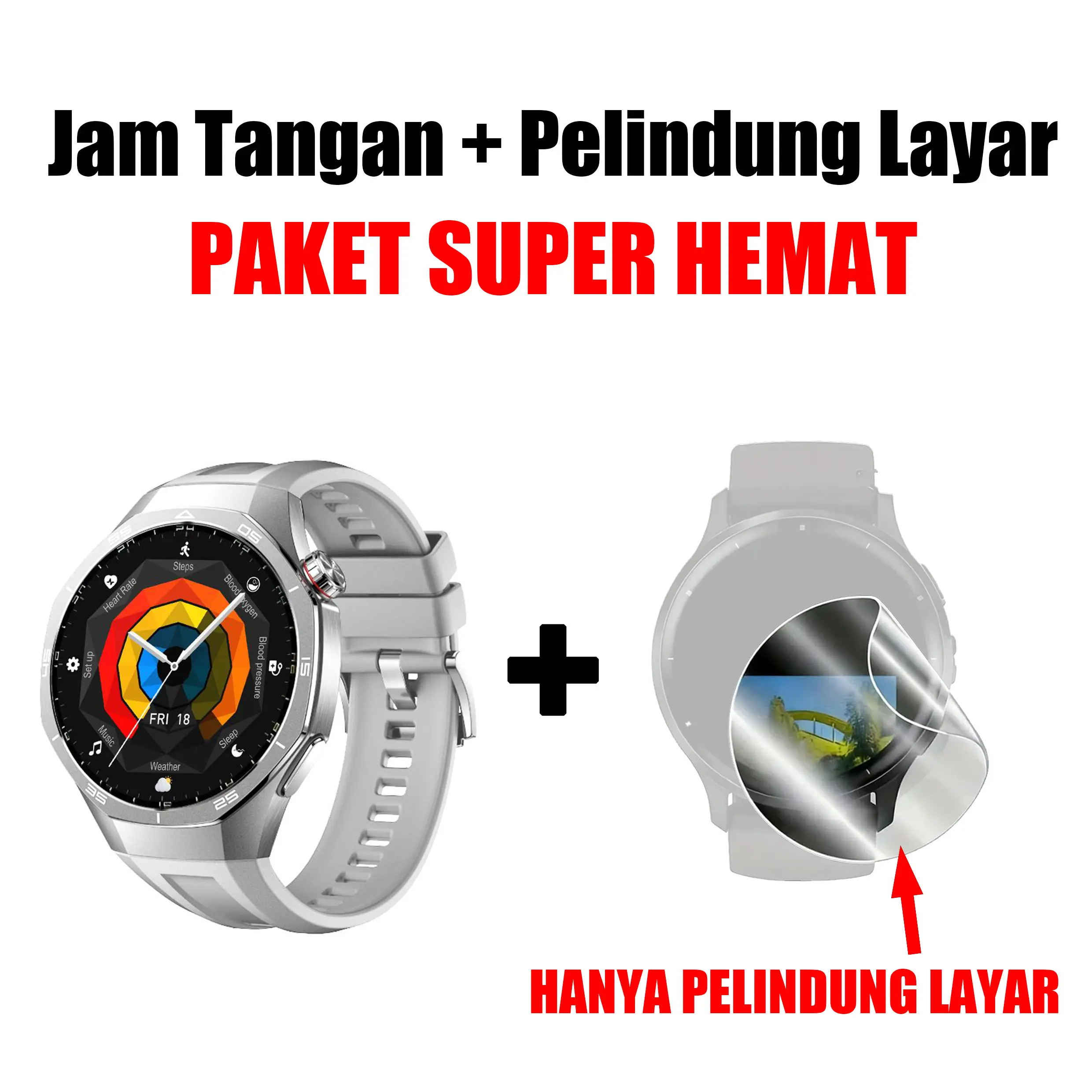 Jam tangan perak + Pelindung layar