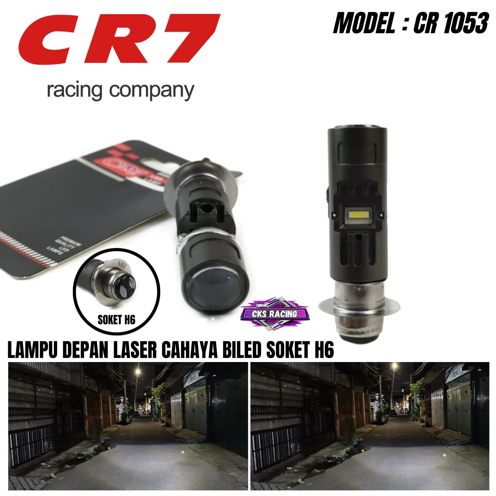 Lampu Utama LED H6 Model Biled CR7 Jauh Dekat Putih AC DC Universal Matic Bebek Socket H6