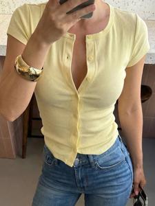 Camiseta básica de mujer para verano, manga corta y cuello redondo