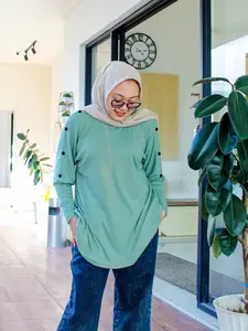 TSHIRT POLOS BATWING LENGAN PANJANG KANCING KNIT RIB Oversize Nyaman Atasan Santai