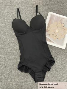 Body moldeador de mujer con encaje de contraste y fruncido, tirantes ajustables, faja control de abdomen, Ropa interior moldeadora para mujer para todas las estaciones